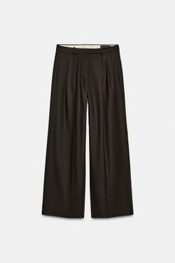 ZARA БРЮКИ WIDE LEG С ЗАЩИПАМИ — ZW COLLECTION, КОРИЧНЕВЫЙ