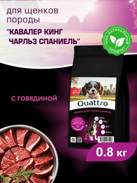Корм сухой для щенков породы Кавалер кинг чарльз спаниель, с говядиной, 800 гр, QUATTRO