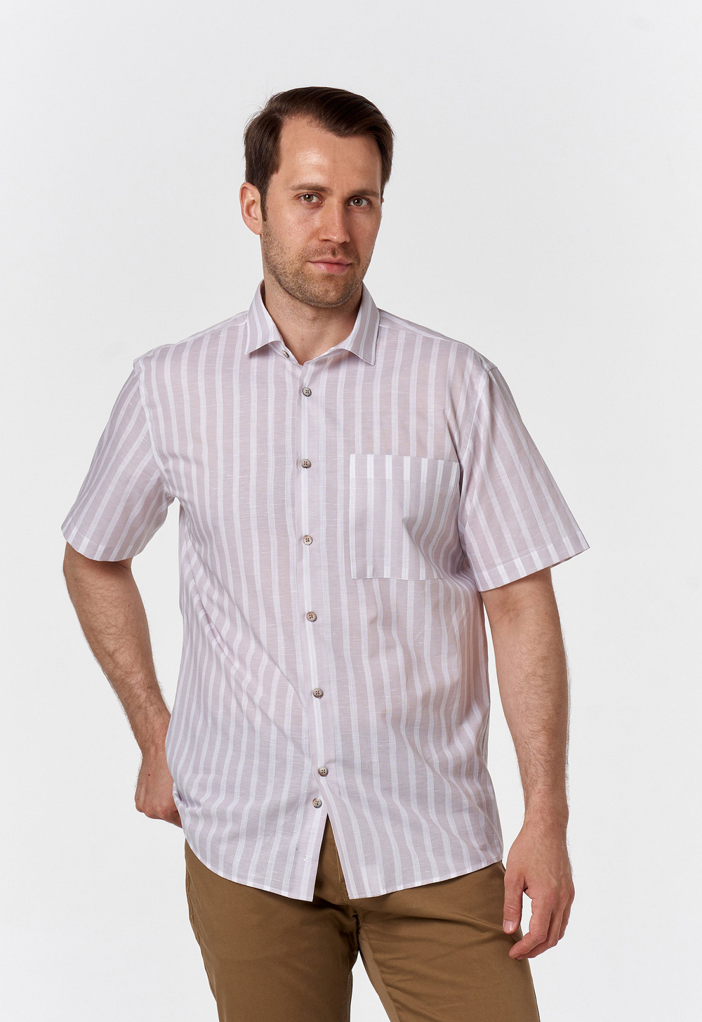 Сорочка мужская ZEER короткий рукав, хлопок/лен 77641 12