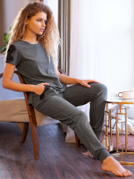 Женский домашний комплект с кружевным декором (Размер: XL) (Цвет: серый)