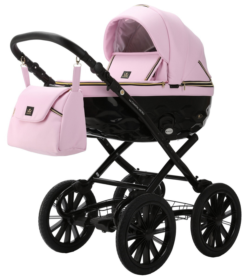Детская коляска Adamex Chantal Retro Deluxe 3 в 1 C132 (РОЗОВ.ЗЕФИР 100% КОЖА)