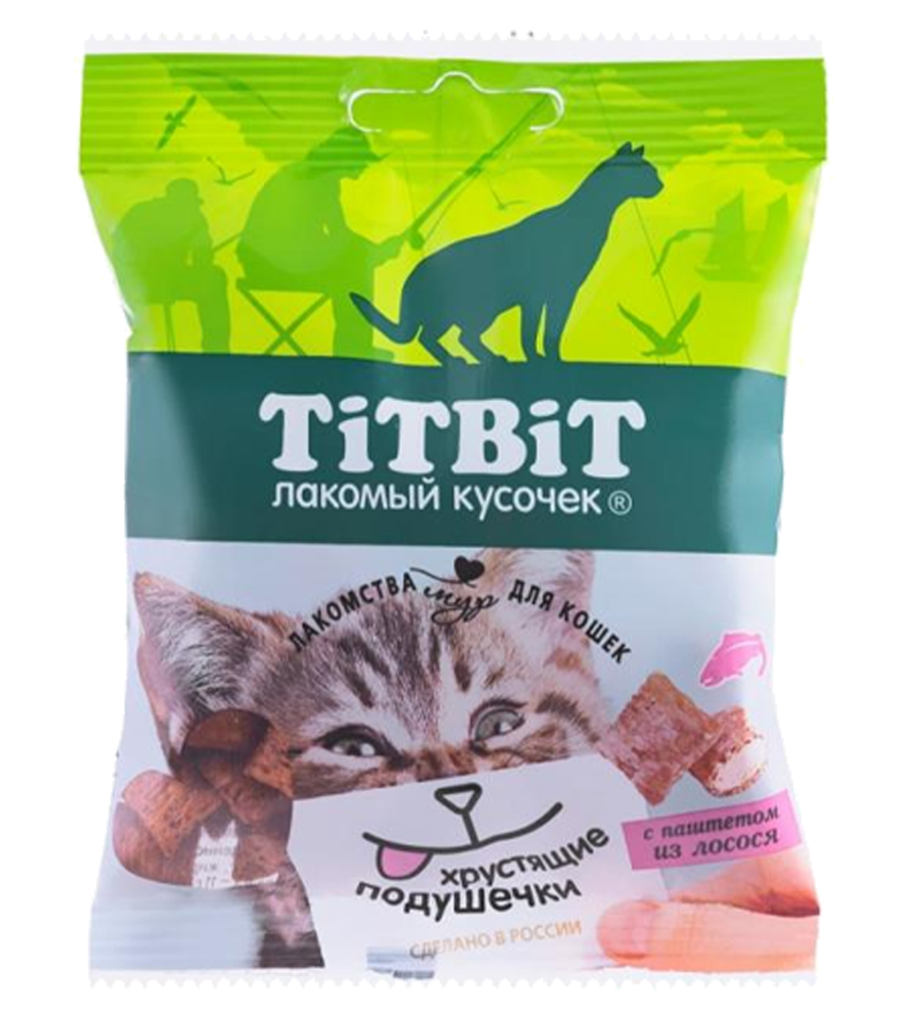 Хрустящие подушечки для кошек с паштетом из лосося 30 гр