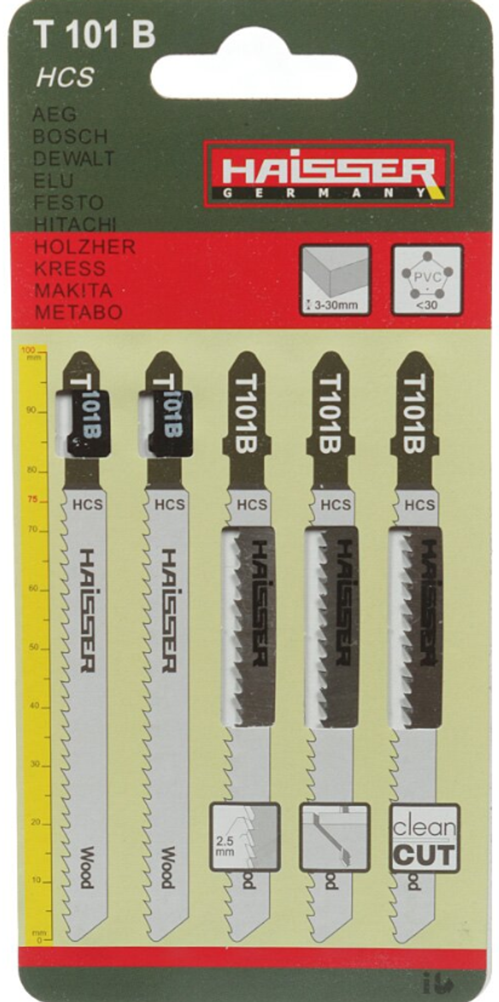 Набор пилок для электролобзика по дереву, HAISSER, T101 В, (1/5шт)