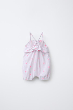 ZARA КОМБИНЕЗОН В ПОЛОСКУ С ЦВЕТОЧНОЙ ВЫШИВКОЙ, СВЕТЛО-СИРЕНЕВЫЙ