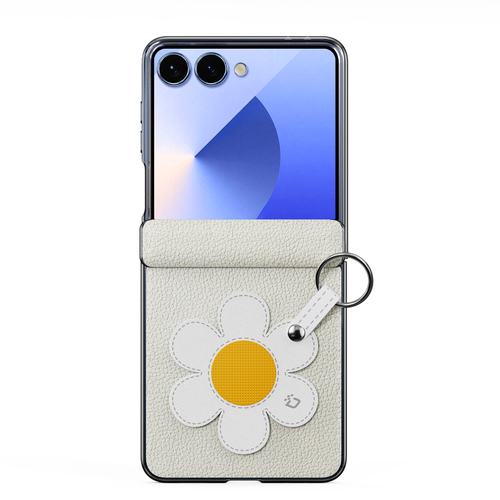 Чехол серого цвета (Daisy Edition) из искусственной кожи от Dux Ducis для Samsung Galaxy Z Flip 7, серия Luvy Series Case