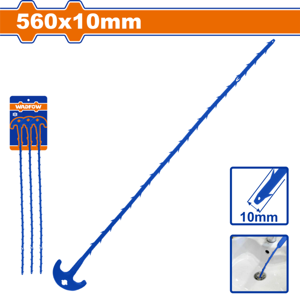 Крюк-змейка для чистки труб 560х10 мм 3 шт (40) WADFOW WDD1156