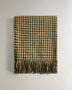 Zara Home - Клетчатый плед с бахромой, зеленый, 140x190 см
