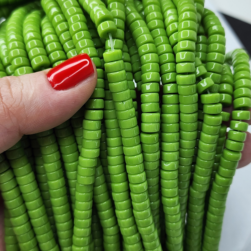 Бусины шайбы, рондель, салатовый, лэмпворк, стекло, р-р 6мм, цена за набор 10 шт