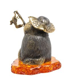 Народные промыслы AM-1392 Фигурка «Кот Рыбак» (латунь, янтарь)