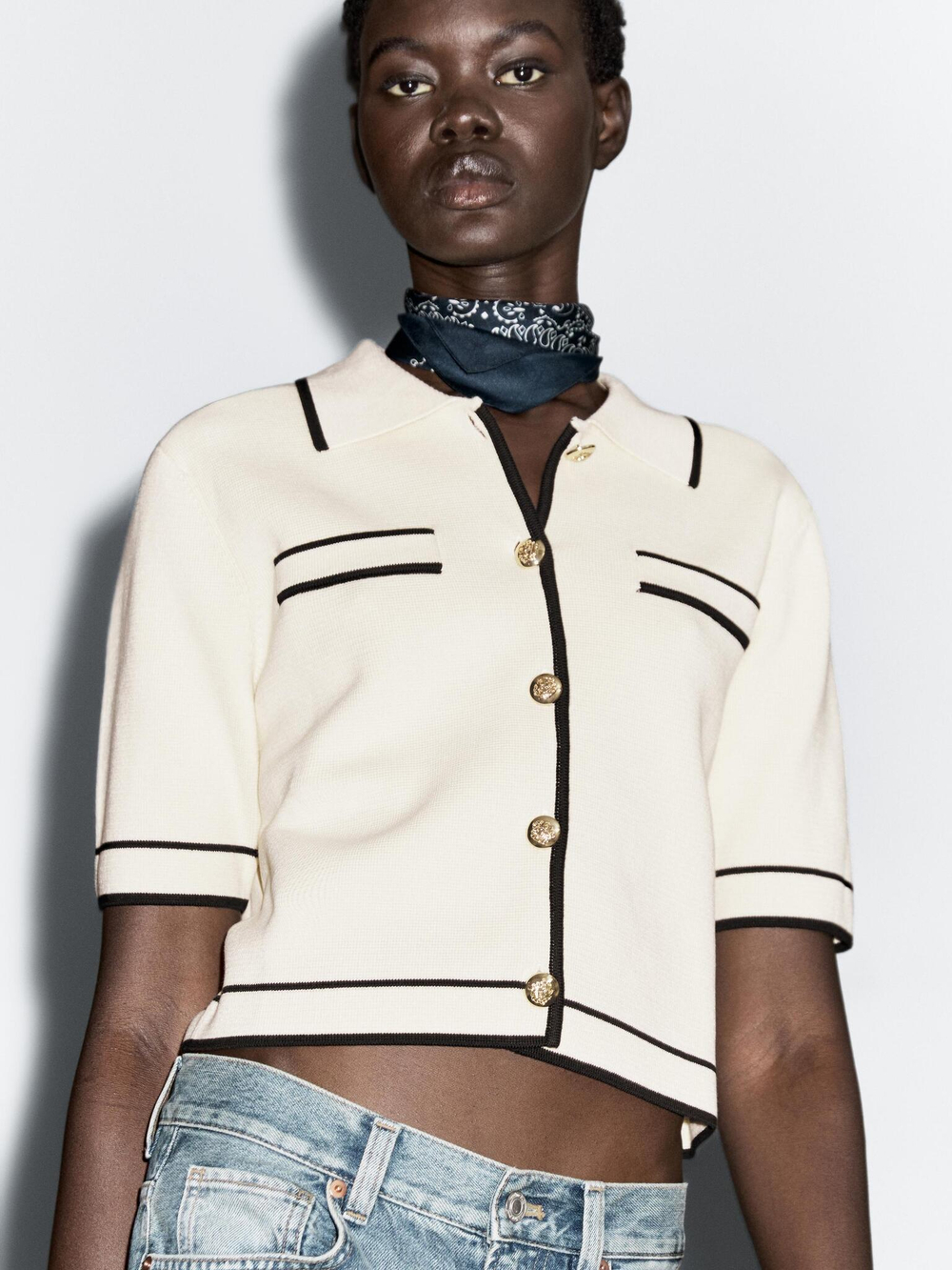 Massimo Dutti Кардиган с короткими рукавами и пуговицами, натуральный/кремовый