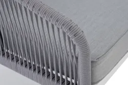 "Канны" диван модульный плетеный из роупа, каркас алюминий белый, роуп светло-серый круглый, ткань светло-серая