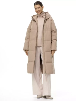 Пуховик длинный с капюшоном, бежевый, SilverFox