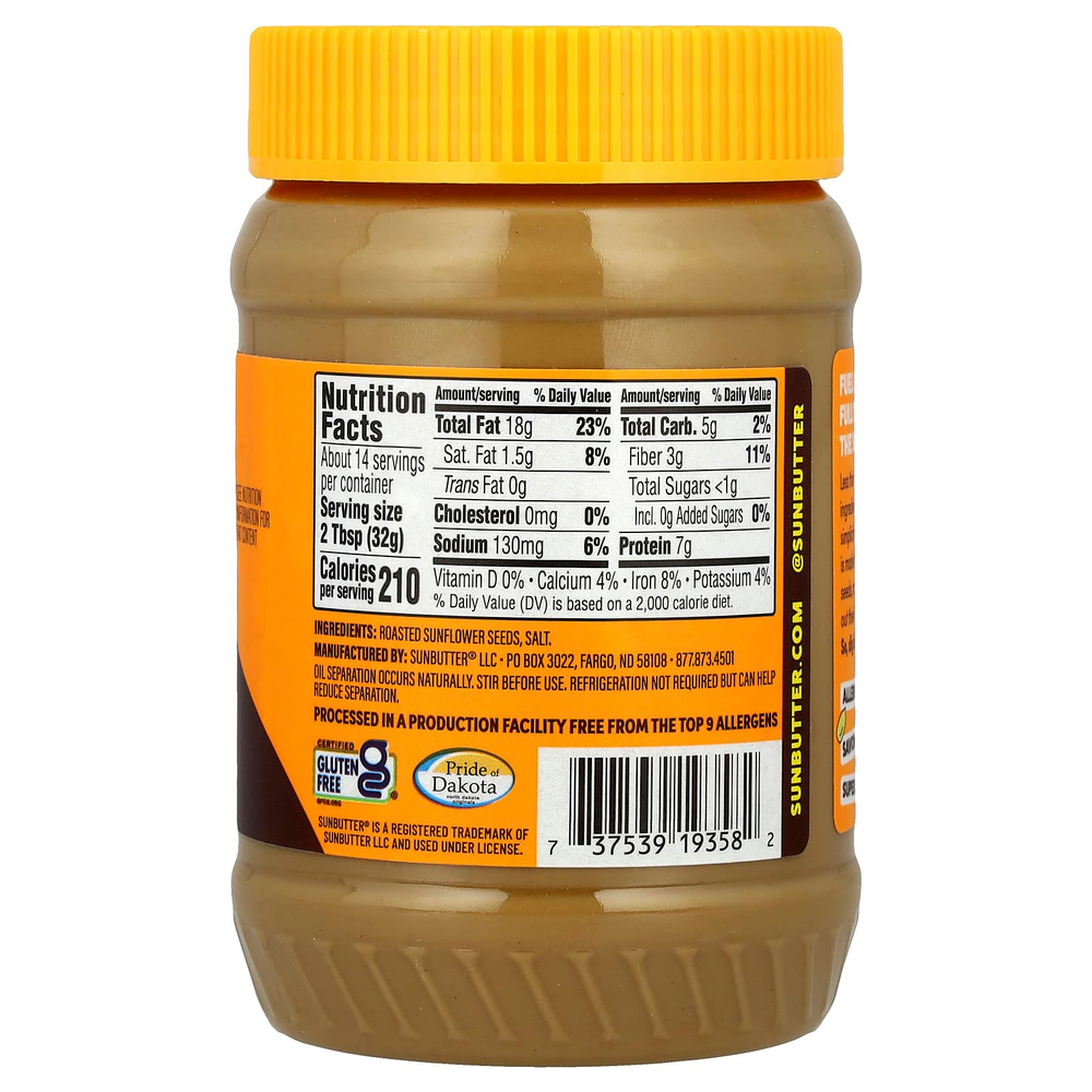SunButter, Подсолнечное масло, без сахара, 454 г (16 унций)