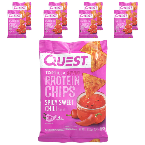 Quest Nutrition, Протеиновые чипсы по типу тортильи, острый сладкий перец чили, 8 пакетиков по 32 г (1,1 унции)