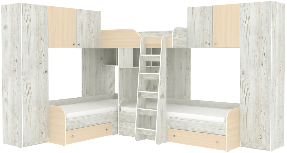 Трехместная кровать КарИВи Трио 3 Винтерберг  Дуб Молочный