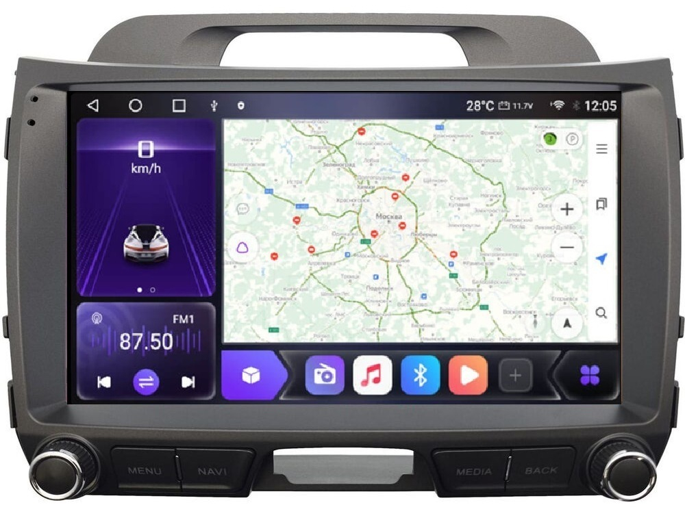 Магнитола для KIA Sportage 2010-2016 (низкая комплектация) - Carmedia SF-9735-1 (рамка 9" с крутилками) QLed+2K, Android 12, TS10, CarPlay, 4G SIM-слот