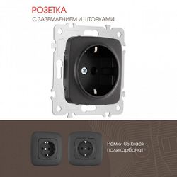 Розетка с заземлением и со шторкой, без рамки Arte Milano am-205 205.40-1.black