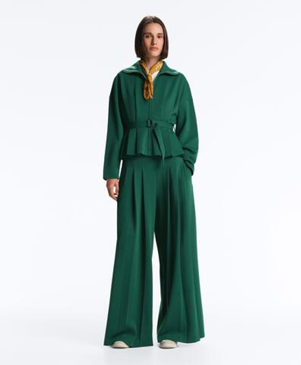 OYSHO Хлопковые широкие брюки-пике со складками, темно-изумрудный