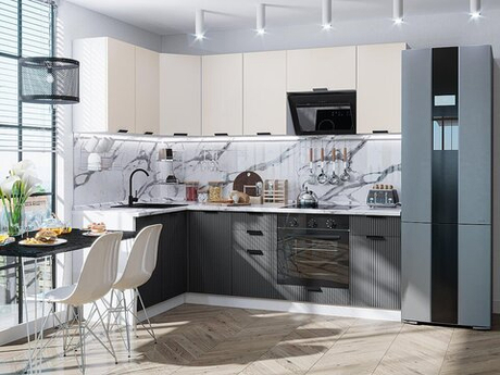 Угловая модульная кухня Евро Лайн-05 Агат/Антрацит - Белый 2140*1400/2400*600