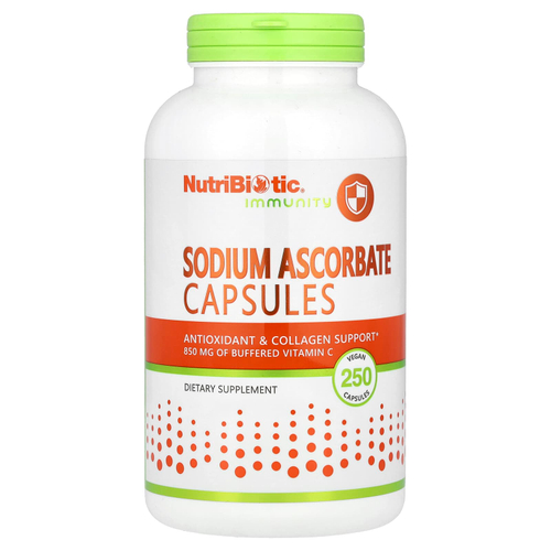 NutriBiotic, аскорбат натрия, 250 веганских капсул