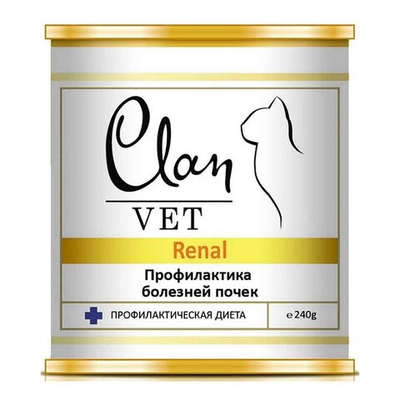 Clan Vet диета влажная для кошек "заболевания почек" 240 г банка (Renal)