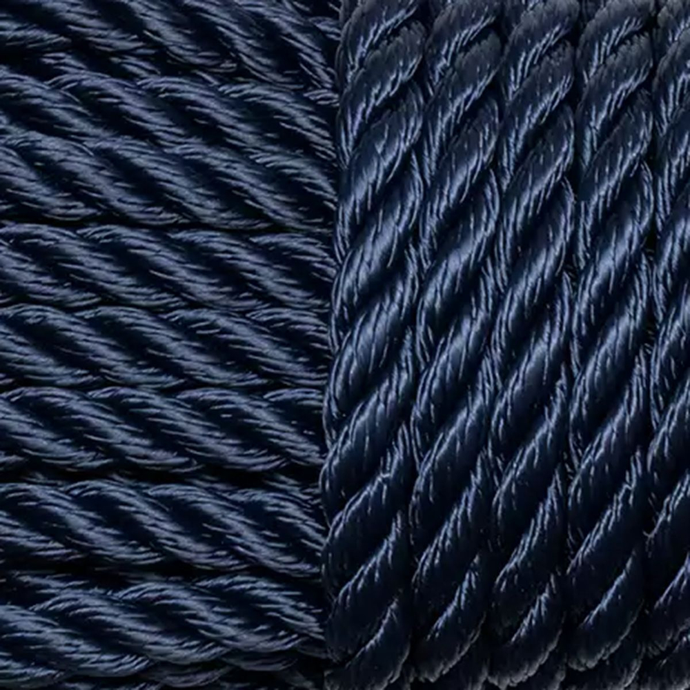 Швартовый трос (канат крученый) Петроканат ЯКОРНЫЙ 12,0 мм, темно-синий Navy Blue, 2200 кг, 30 м, евромоток