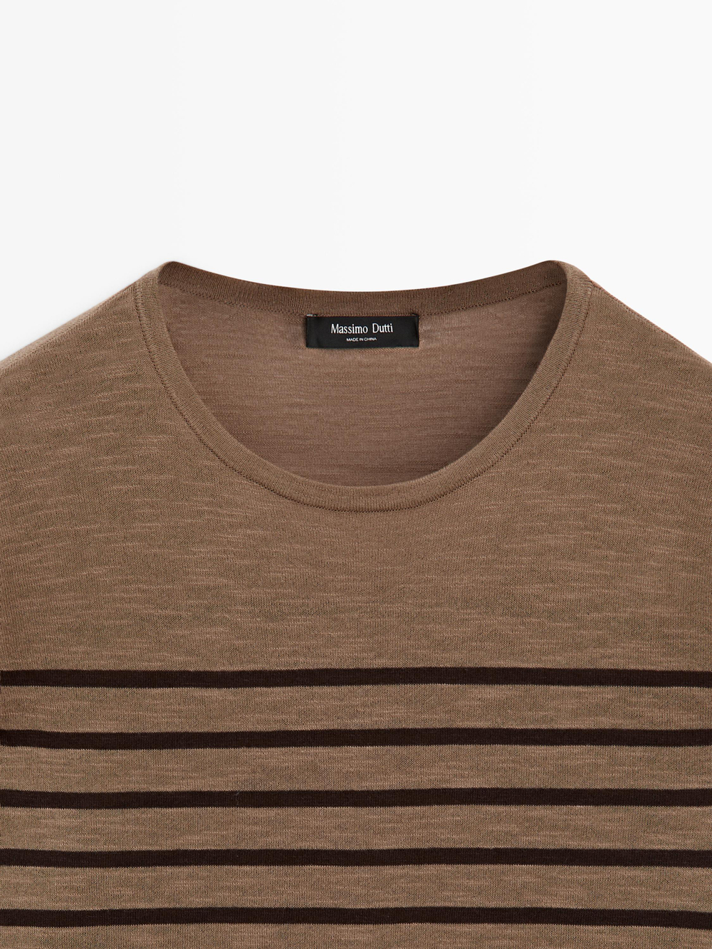 Massimo Dutti Футболка из смесового хлопка в полоску с длинными рукавами, светло-коричневый