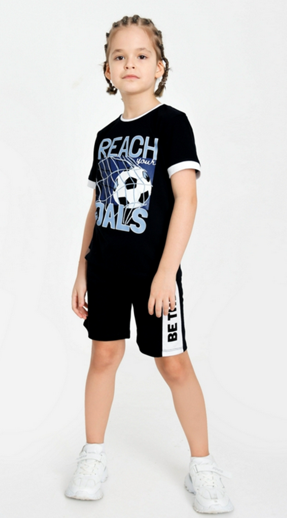 Костюм (футболка+шорты) для мальчиков "Валерий-11" с шелкографией р-р 134, Чёрный, 1 шт.
