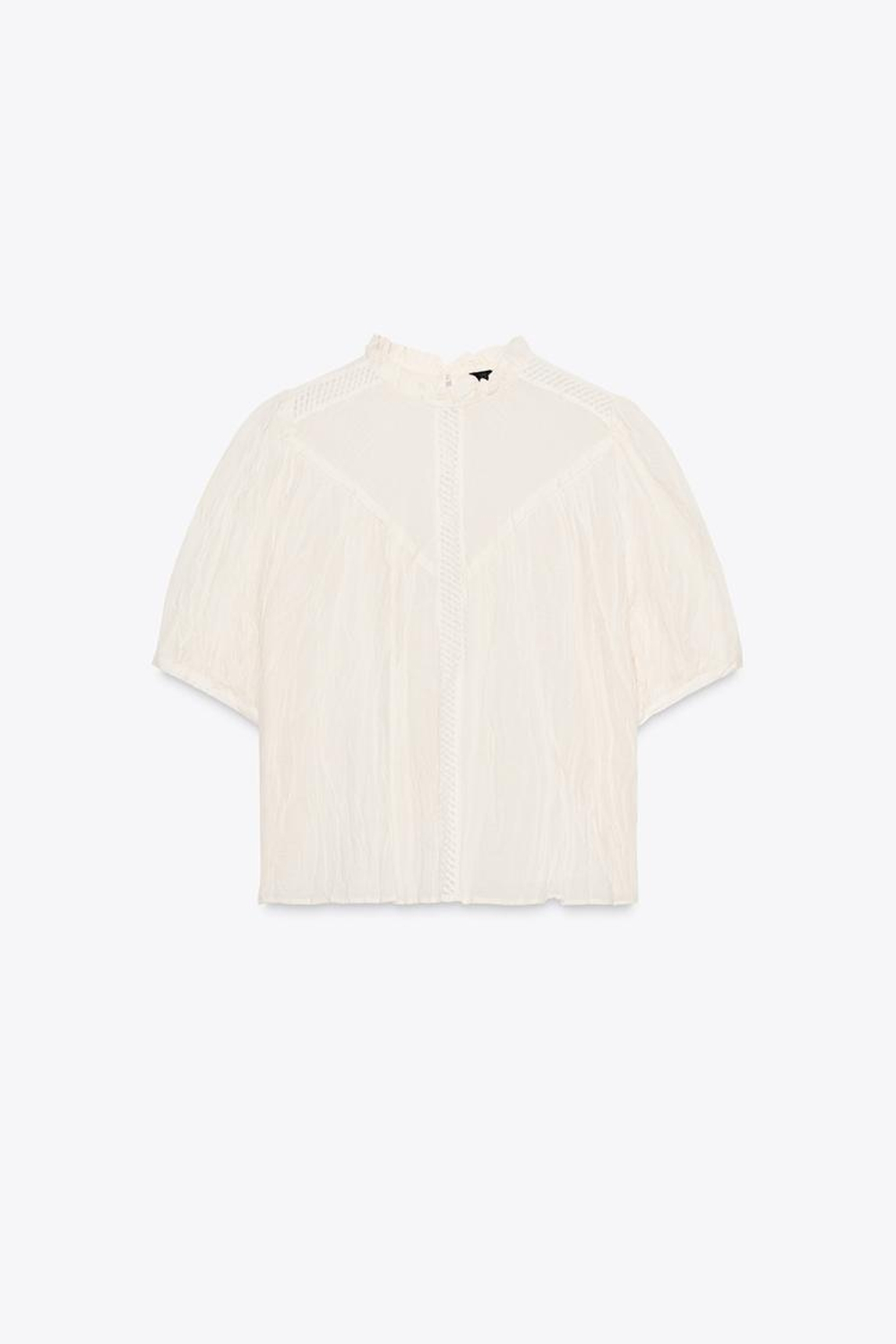 ZARA БЛУЗКА В СТИЛЕ РУСТИК С МЕРЕЖКОЙ, ЭКРЮ