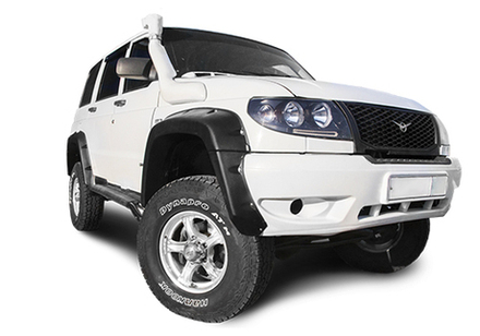 РАСШИРИТЕЛИ КОЛЁСНЫХ АРОК УАЗ ПАТРИОТ (БЕЗ НАКЛАДОК НА ОБА БАМПЕРА) ДОРЕСТАЙЛИНГ