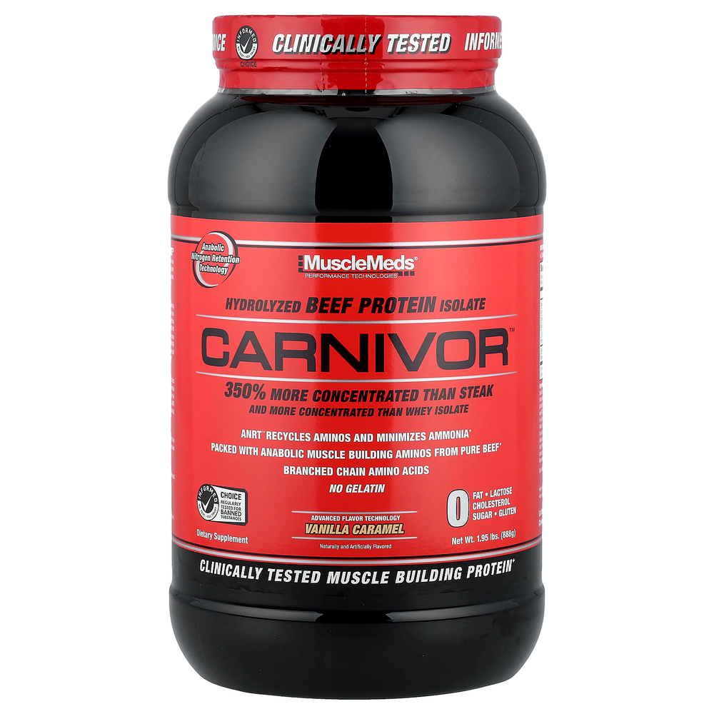 MuscleMeds, Carnivor™, гидролизованный изолят говяжьего протеина, со вкусом ванильной карамель, 888 г (1,95 фунта)
