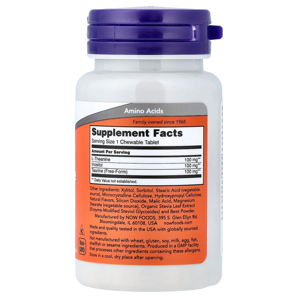 NOW Foods, L-теанин, с ягодным вкусом, 90 жевательных таблеток