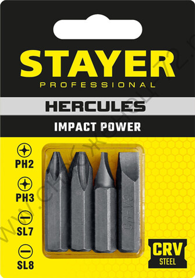 STAYER Hercules 36 мм, 4 шт, Биты для ударной отвертки (25667-S4)
