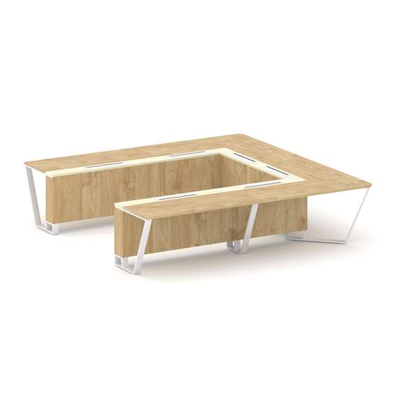 Steel Meet Стол переговорный П-образный KM-PR.B.SP-11P Тиквуд Светлый/Ваниль Глянец/Металл Белый 320