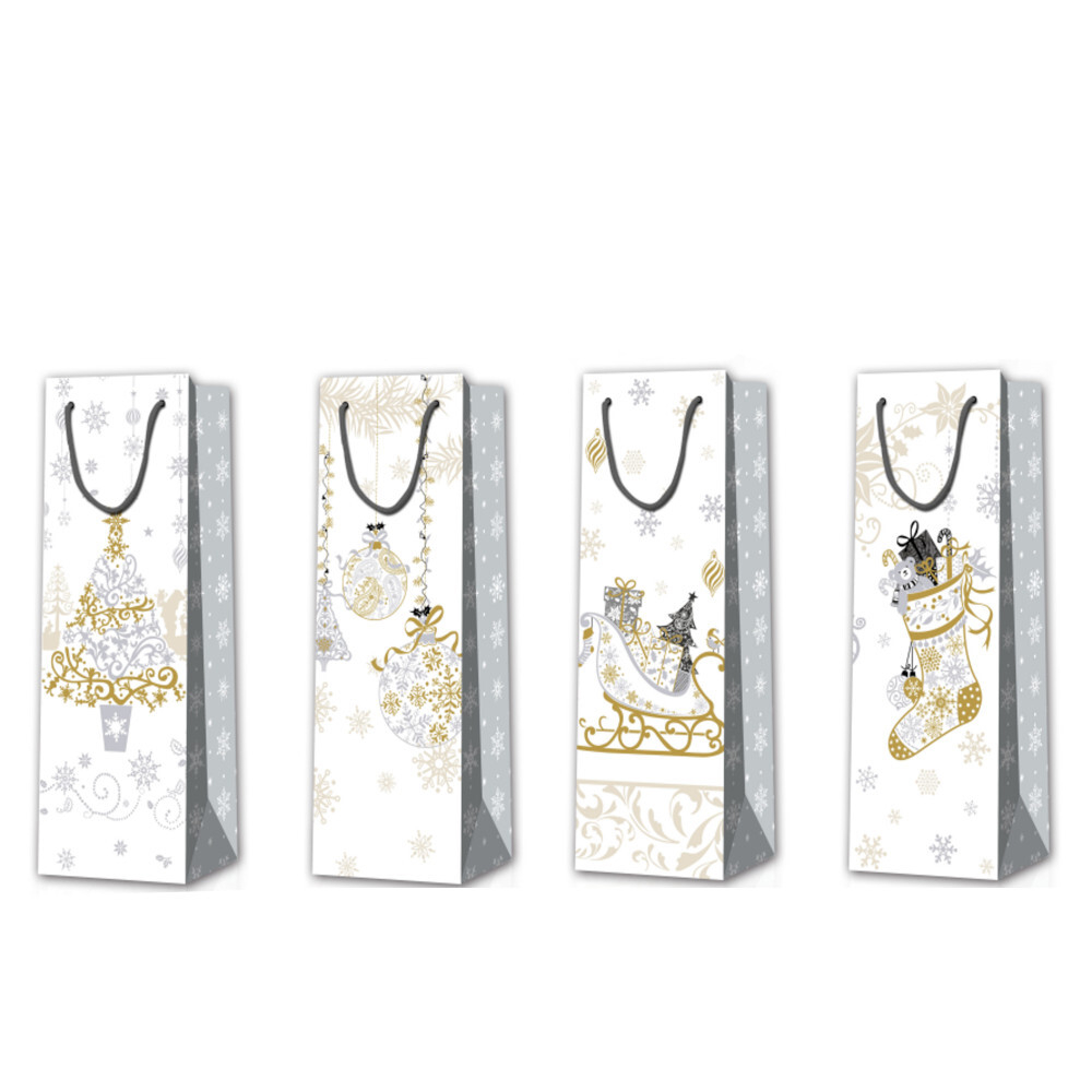 Пакет подар. бум. новогодн. (под бутылку) 36*12*9 см 210 гр/м2 "Золото праздника" микс дизайнов