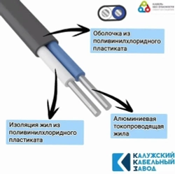 Калужский Кабельный Завод Силовой кабель АВВГ 2 x 2.5 мм², 200 м, 11300 г