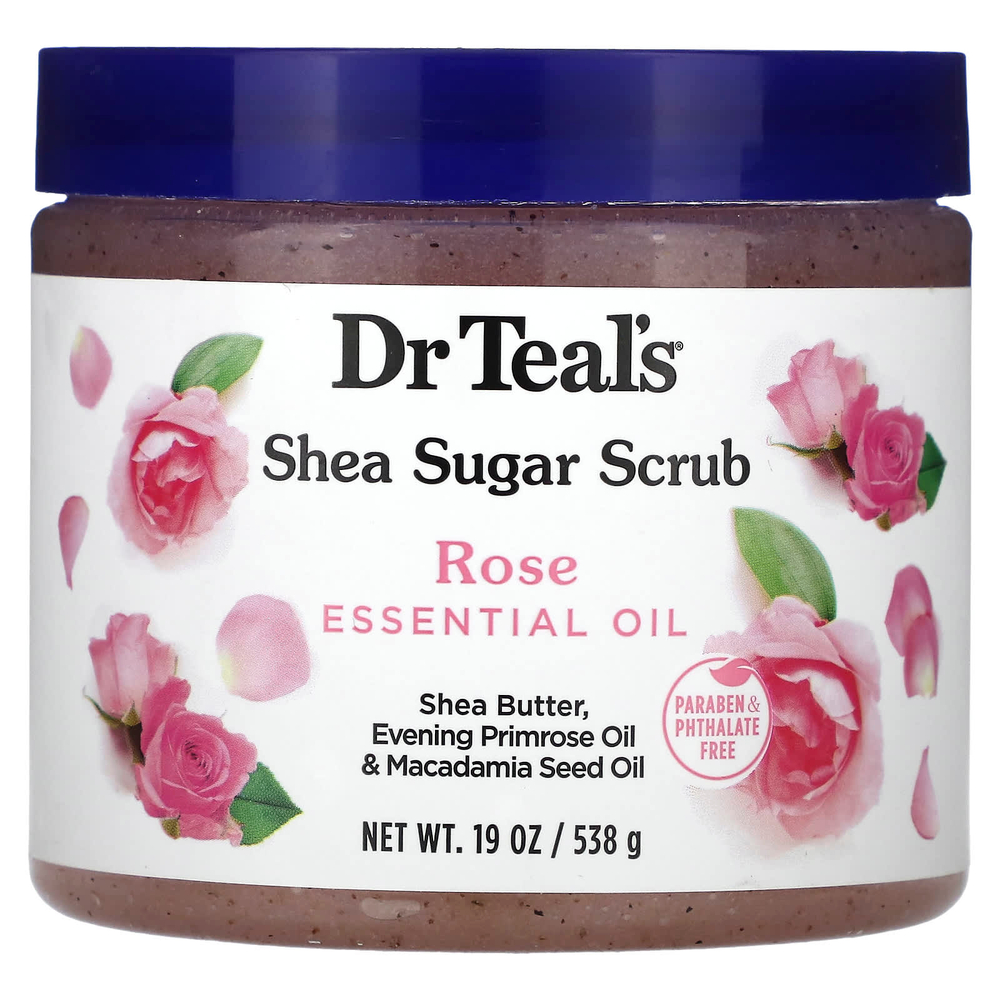 Dr. Teal's, сахарный скраб с маслом ши, эфирное масло розы, 538 г (19 унций)