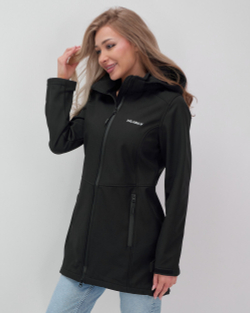 Парка спортивная женская с капюшоном softshell черного цвета 9568Ch