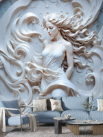Объемные 3D фотообои девушка и синие волны