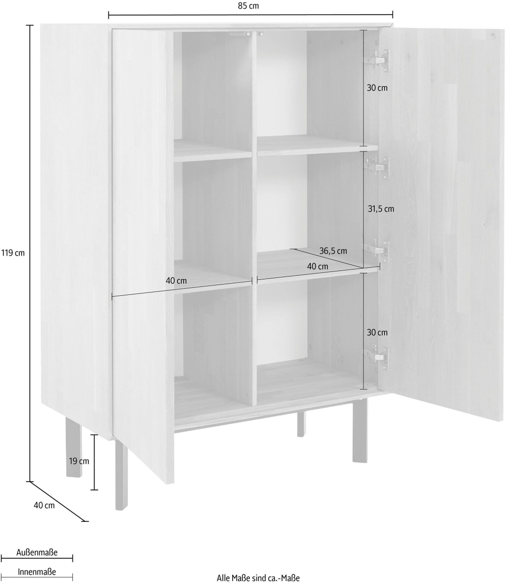 Комод деревянный 2 двери Виби 85х40х119 см из массива дуба на металлических ножках, в стиле лофт