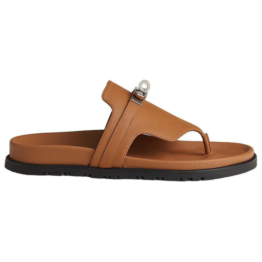 Hermes Empire leather open-toed flat-bottomed fashion sandals women's brown, H221074Z A3