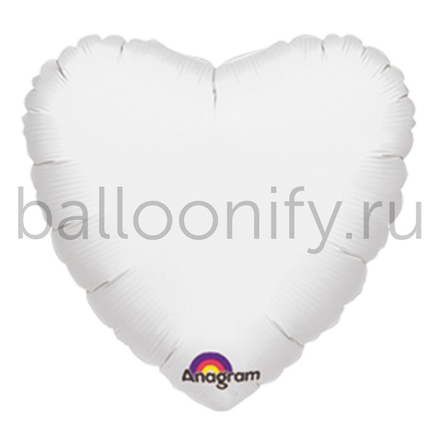 Фольгированная фигура, сердце, 18"/46СМ Пастель White