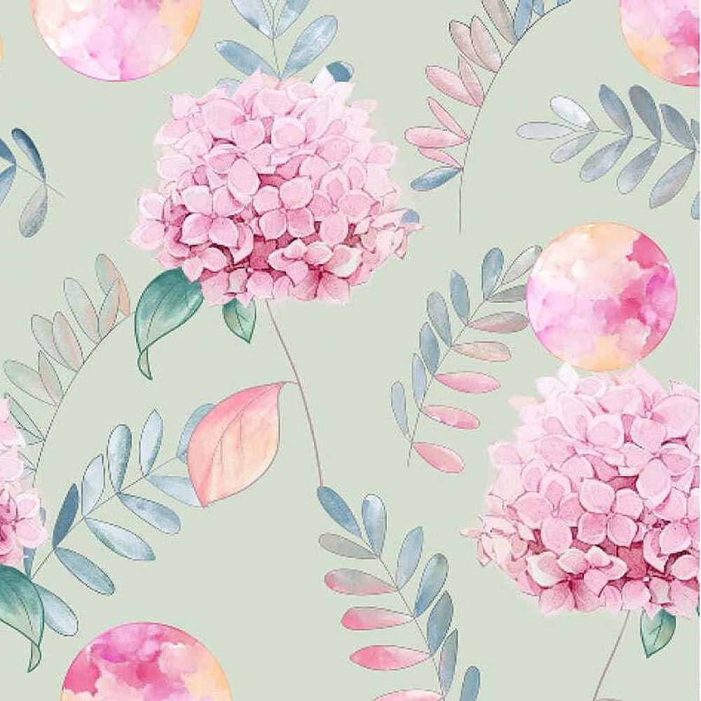 Пленка с принтом ЦВЕТЫ 58см*10м МЯТНЫЙ