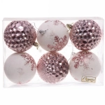 Набор шаров 8 см «Снежное сияние» (в наборе 6 шт), Розовое золото/Белый