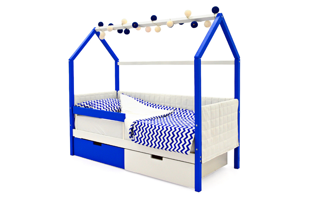 Детская кровать-домик мягкий Бельмарко Svogen сине-белый