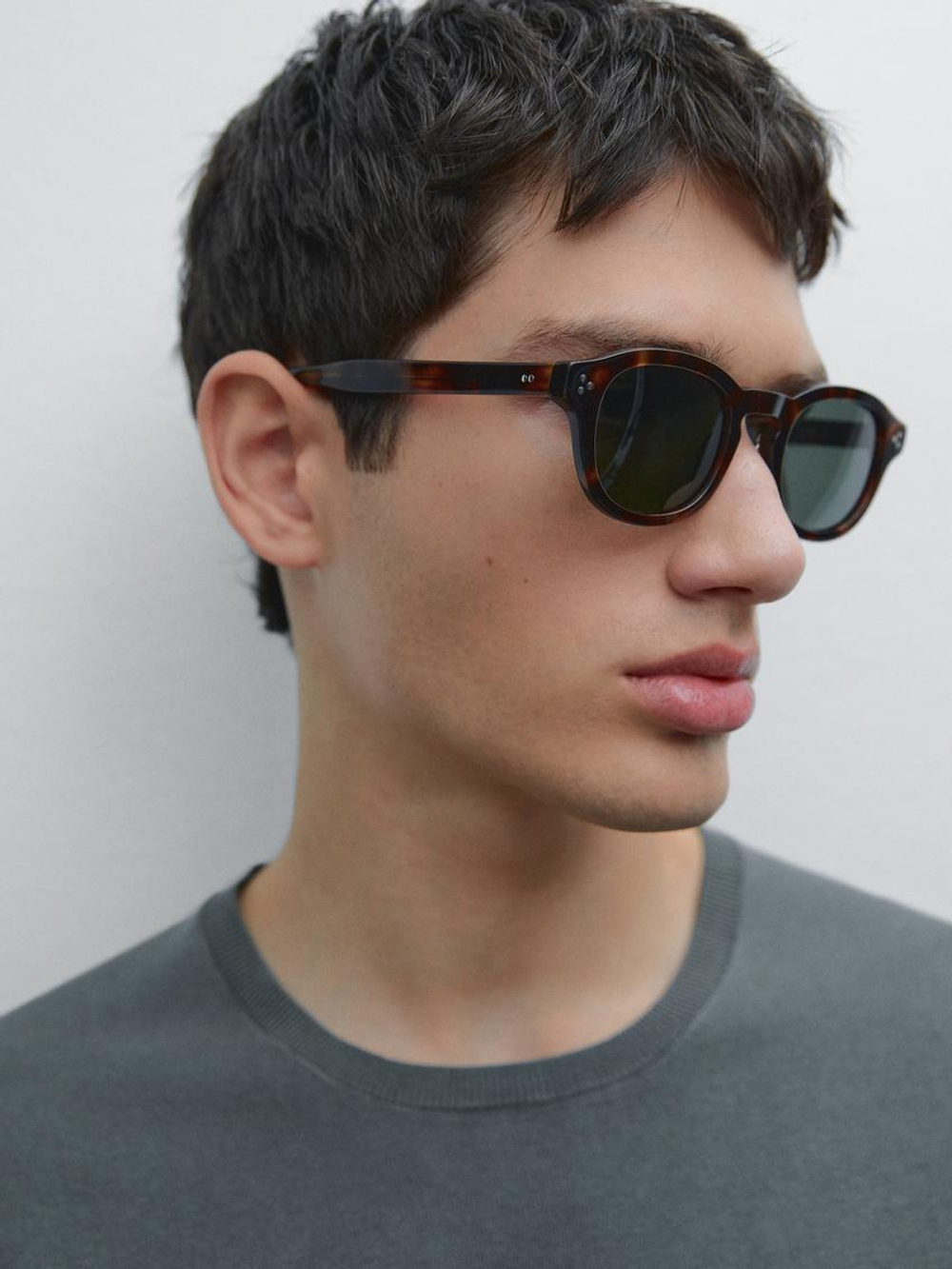 Massimo Dutti Солнцезащитные очки в круглой оправе под черепаху, коричневый