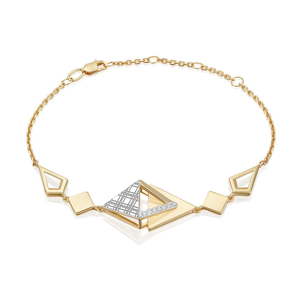 Браслет с принтом «Клетка» из лимонного золота c фианитами Артикул: 05-0800-00-401-1121