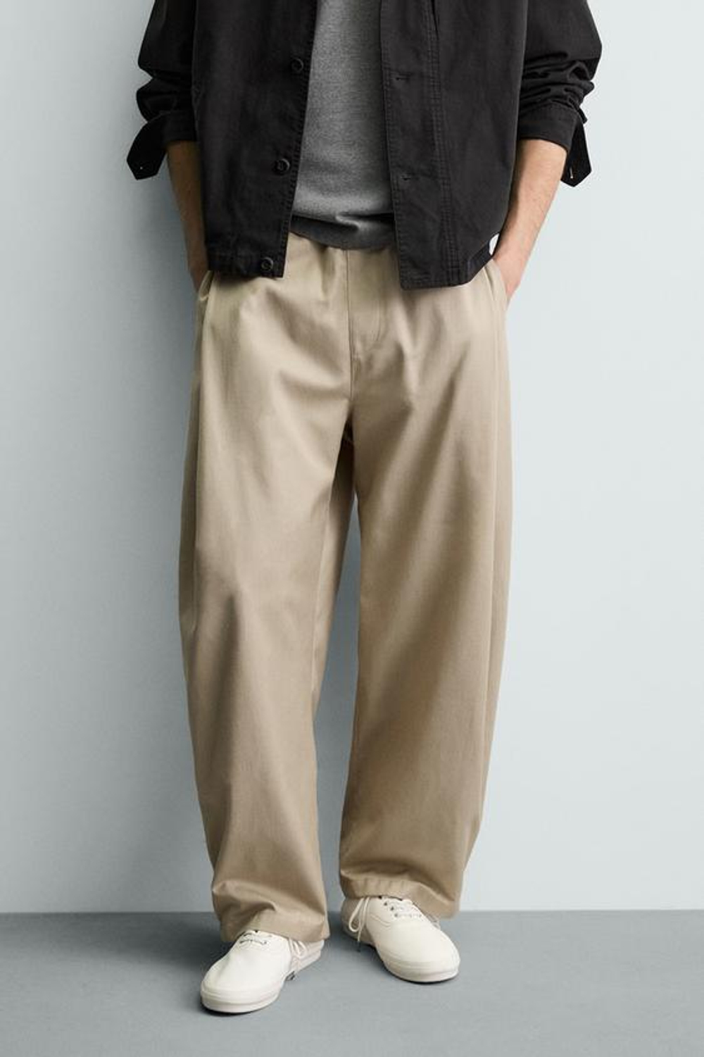 ZARA БРЮКИ BALLOON FIT С ЗАЩИПАМИ, БЕЖЕВЫЙ