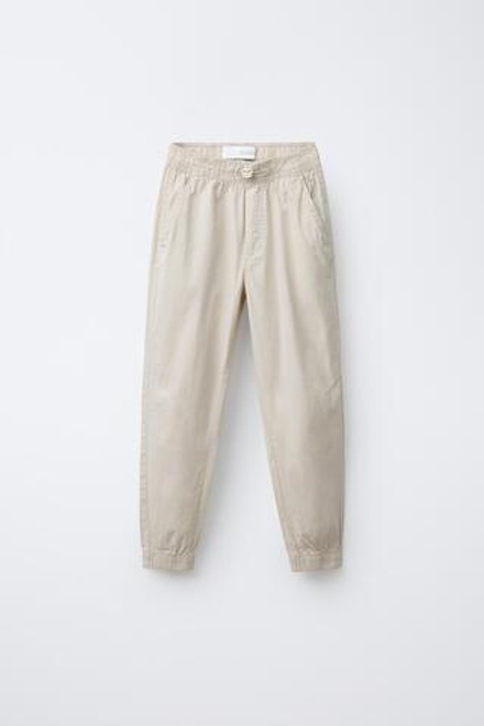 ZARA СПОРТИВНЫЕ БРЮКИ ИЗ ПОПЛИНА, СВЕТЛО-ПЕСОЧНЫЙ