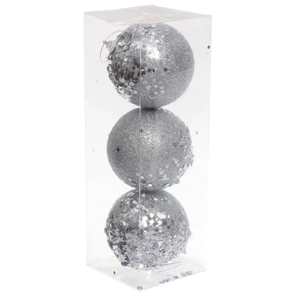 Новогодние шары «GLAME - Блеск» 8 см (набор 3 шт), Серебро